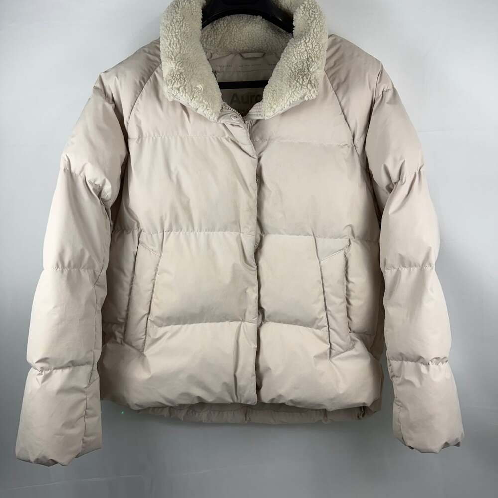 8seconds Aurora The Super Puffa Fur Collar Horizontal Quilted Down Jacket Ivory